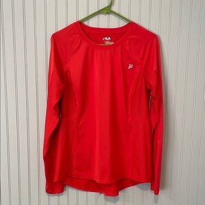Fila Sport Red Moisture Wicking Long Sleeve Active Wear T-Shirt Large
